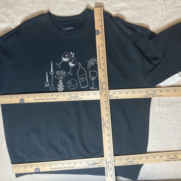 Z Supply Wine & Cheese Club Embroidered Black Oversized Sweatshirt - Picture 4 of 13